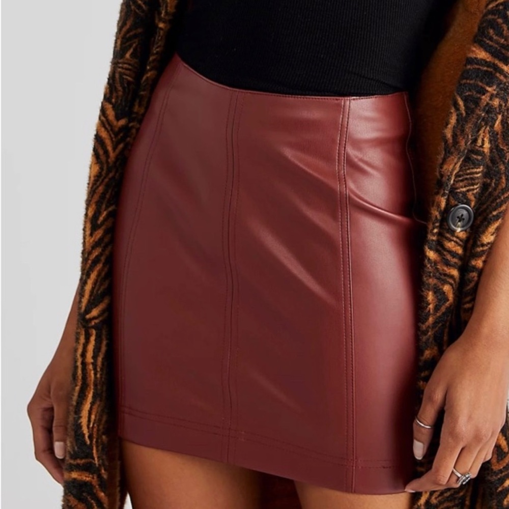 Free People Brown Vegan Leather Skirt